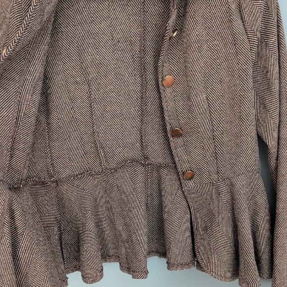 Chico's Brown Herringbone Peplum Blazer - Picture 3 of 5